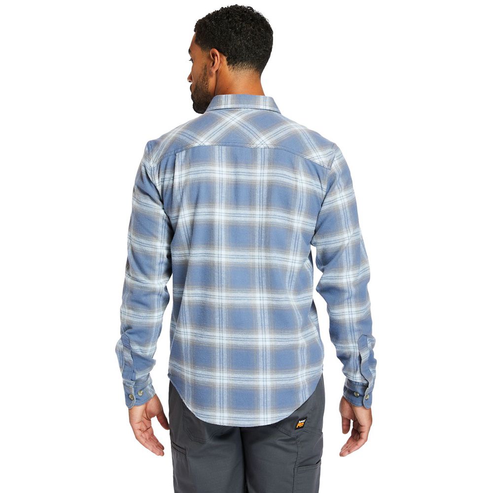 Camasi Timberland Barbati Albastri/Albi - Pro® Woodfort Flex Flannel Work - Romania - YCWANR945